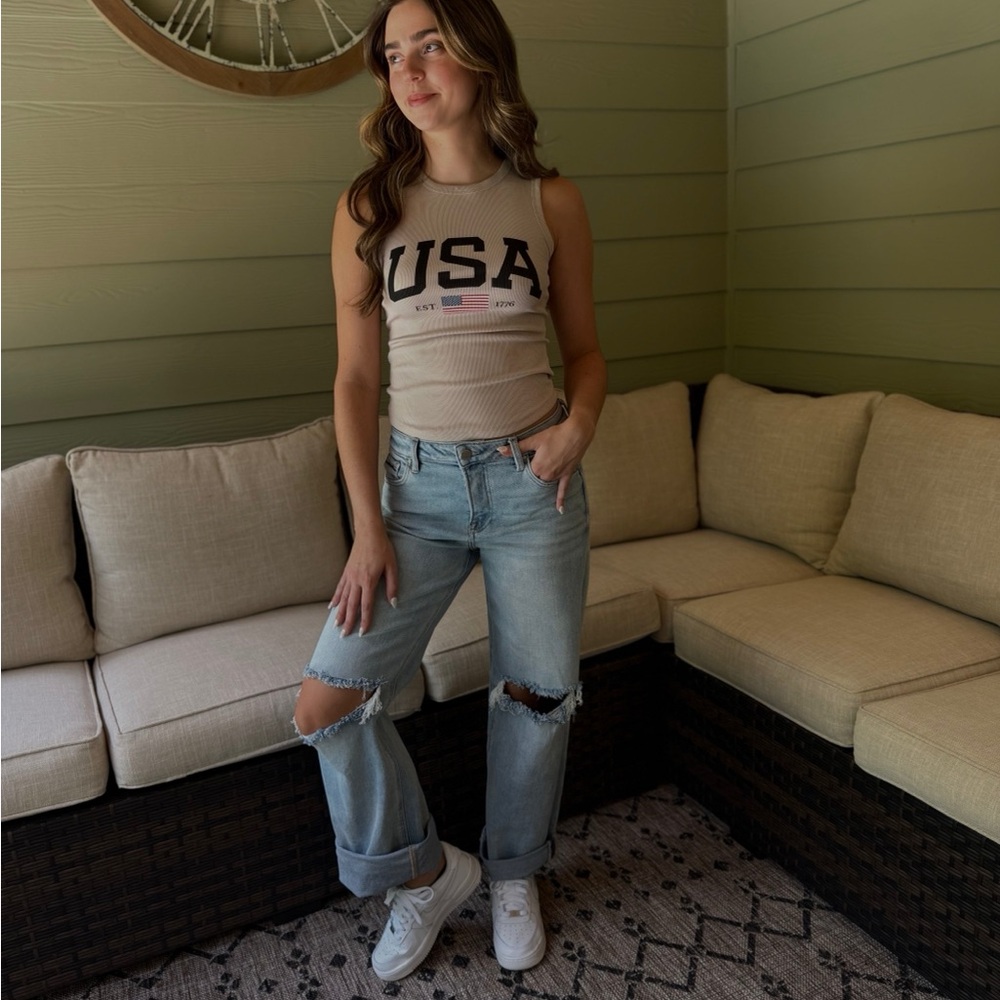 Beige USA Tank Top